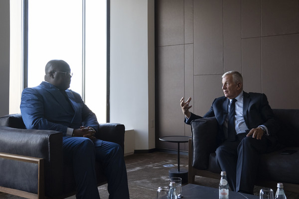 FII Institute CEO Richard Attias (right) speaks with Democratic Republic of the Congo President Félix-Antoine Tshisekedi Tshilombo about global collaboration on vaccine development at the FII Institute Health is Wealth roundtable in New York today, September 21. FII Institute CEO Richard Attias (right) speaks with Democratic Republic of the Congo President Félix-Antoine Tshisekedi Tshilombo about global collaboration on vaccine development at the FII Institute Health is Wealth roundtable in New York today, September 21.