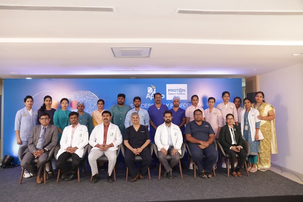 Left to Right (bottom row): Dr Rajesh Menon, Associate Consultant - Neurosurgery, Apollo Proton Cancer Centre; Dr Adhithyan Rajendran, Consultant - Radiology, Apollo Proton Cancer Centre; Dr Saranyan, Associate Consultant - Neurosurgery, Apollo Proton Cancer Centre; Dr V R Roopesh Kumar, Senior Consultant & Lead - Neurosurgery, Apollo Proton Cancer Centre; Dr Arvind Sukumaran, Senior Consultant - Neurosurgery, Apollo Proton Cancer Centre; Dr Arulvelan, Senior Consultant - Anaesthesiology, Apollo Proton Cancer Centre; Dr Lijo Thomas, Chief Nursing Officer, Apollo Proton Cancer Centre. Left to Right (bottom row): Dr Rajesh Menon, Associate Consultant - Neurosurgery, Apollo Proton Cancer Centre; Dr Adhithyan Rajendran, Consultant - Radiology, Apollo Proton Cancer Centre; Dr Saranyan, Associate Consultant - Neurosurgery, Apollo Proton Cancer Centre; Dr V R Roopesh Kumar, Senior Consultant & Lead - Neurosurgery, Apollo Proton Cancer Centre; Dr Arvind Sukumaran, Senior Consultant - Neurosurgery, Apollo Proton Cancer Centre; Dr Arulvelan, Senior Consultant - Anaesthesiology, Apollo Proton Cancer Centre; Dr Lijo Thomas, Chief Nursing Officer, Apollo Proton Cancer Centre.