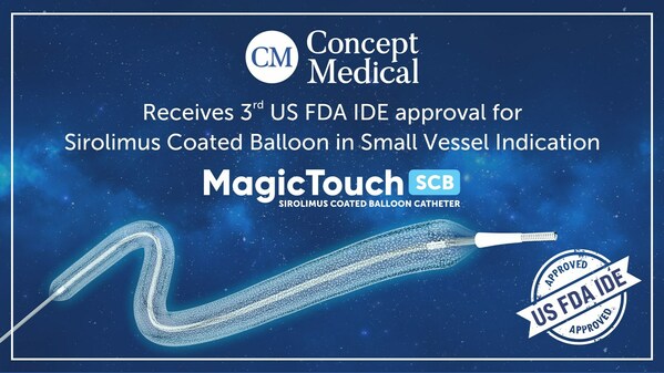Concept Medical has received its third US FDA IDE approval for the MagicTouch - Sirolimus Coated Balloon in Small Vessel Indication. Concept Medical has received its third US FDA IDE approval for the MagicTouch - Sirolimus Coated Balloon in Small Vessel Indication.
